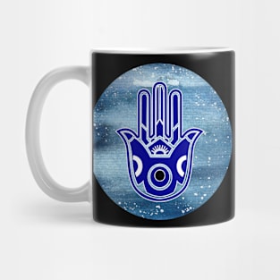 The Evil Eye and Fatima Hand of Hamsa Blue Galaxy Design Mug